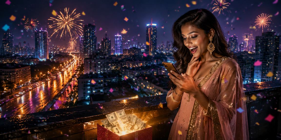 User browsing lottery options on a mobile phone in Mumbai